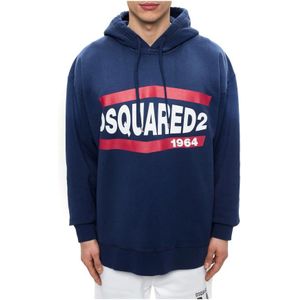 Dsquared2, Heren, Sweatshirts & Hoodies, Blauw, Maat: XL Katoen,