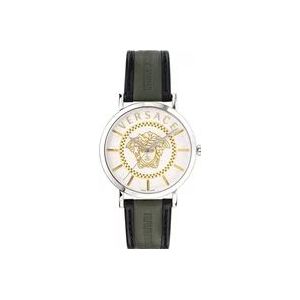 Versace Essentiële Heren Leren Horloge Groen Wit , Multicolor , Heren , Maat: ONE Size