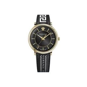 Versace V-Circle Leren Armband Horloge , Black , Heren , Maat: ONE Size