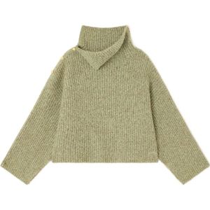 Ganni - Wollen Coltrui - Groen - Dames - Asymmetrische Hals