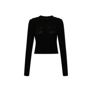 Balmain Geribbelde trui met logo , Black , Dames , Maat: 2XS