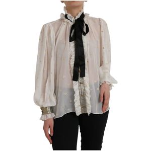 Dolce & Gabbana - Ascot Kraag Blouse - Beige - Dames - Polyester