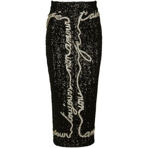 Balmain Pailletten midi-rok met 'Love Letter' borduurwerk , Black , Dames , Maat: 2XS