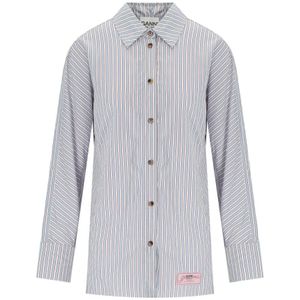 Ganni - Gestreepte Chambray Blouse - Blauw - Viscose Mix