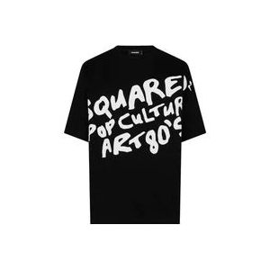 Dsquared2 Zwarte katoenen T-shirt met bedrukte tekst , Black , Heren , Maat: XL