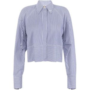 Elisabetta Franchi, Dames, Blouses & Shirts, Blauw, Maat: XS Katoen,