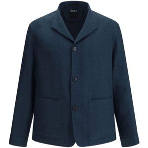Zegna, Heren, Jassen, Blauw, Maat: S Linnen,