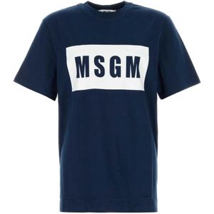 Msgm, Heren, Tops, Blauw, Maat: M Katoen,
