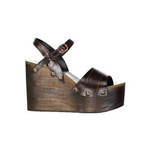 Celine Bruine Sleehak Sandalen met Krokodilleneffect , Brown , Dames , Maat: 39 EU