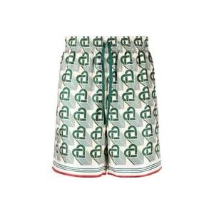 Casablanca Groene Zijden Shorts met Hart Monogram , Multicolor , Heren , Maat: XL