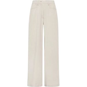 Momoni, Dames, Broeken, Beige, Maat: 4XS Katoen,