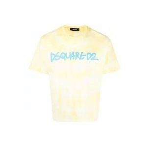 Dsquared2 Katoenen T-shirt, Gemaakt in Italië , Yellow , Heren , Maat: L