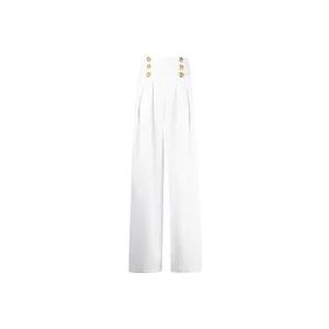 Balmain Witte Tweed Broek met Hoge Taille en Wijde Pijpen , White , Dames , Maat: 2XS