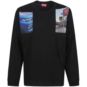 Diesel, Heren, Tops, Zwart, Maat: L Katoen,