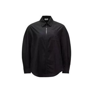 Moncler Zwarte Poplin Zip-Up Shirt Lichtgewicht Katoen , Black , Dames , Maat: 2XS