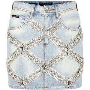 Philipp Plein, Dames, Rokken, Blauw, Maat: S Denim,