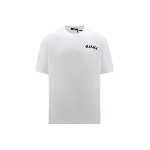 Versace Katoenen T-Shirt met Logo Borduursel , White , Heren , Maat: S