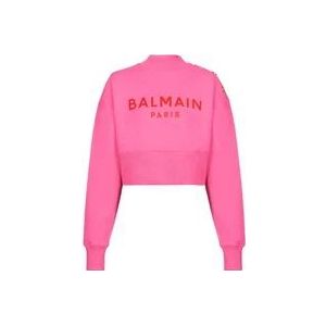 Balmain Cropped sweatshirt met Paris print , Pink , Dames , Maat: XS