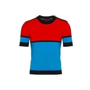 Prada Blauwe Gebreide T-Shirt met Geborduurd Logo , Blue , Heren , Maat: L