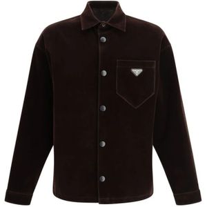 Prada, Heren, Jassen, Bruin, Maat: M Velours,