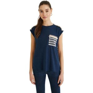 Desigual, Dames, Tops, Blauw, Maat: L Linnen,