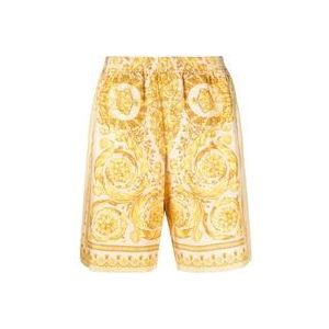 Versace Gouden Barocco Print Zijden Shorts , Yellow , Heren , Maat: L