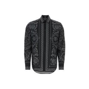Versace Gedrukte Poplin Overhemd , Black , Heren , Maat: XL