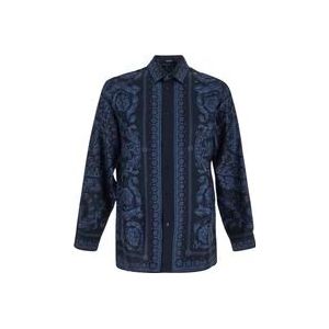 Versace Zijden Barocco Shirt , Blue , Heren , Maat: L