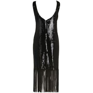 Vera Mont - Avondjurk - Zwart - Pailletten - Elegante Aansluitende Jurk met Boothalslijn