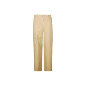 Ganni Herringbone Canvas Mid Waist Pants , Beige , Dames , Maat: M