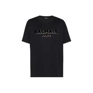 Balmain Metallic Flocked T-shirt , Black , Heren , Maat: 2XL