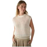 Drykorn - Mouwloze Gebreide Top - Beige - Katoen - Gehaakte Textuur