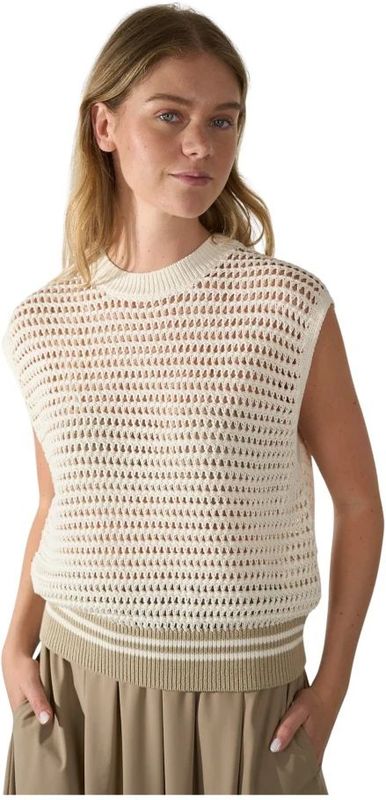 Drykorn - Mouwloze Gebreide Top - Beige - Katoen - Gehaakte Textuur