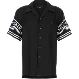 Dolce & Gabbana - Korte Mouwen Shirt - Zwart - Knoopsluiting - Campkraag