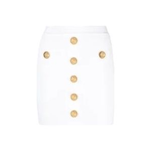 Balmain Witte Rok met Gouden Knopen , White , Dames , Maat: S