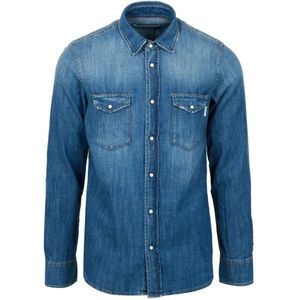 Mauro Grifoni, Heren, Overhemden, Blauw, Maat: L Denim,