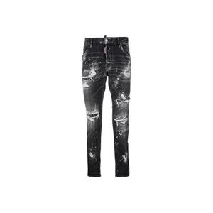 Dsquared2 Slim-Fit Zwarte Denim Jeans , Black , Heren , Maat: M