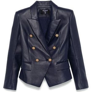 Balmain Blauwe Dubbel-Borst Lamsvacht Jas , Blue , Dames , Maat: S