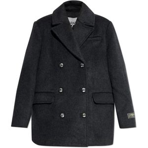 Ganni, Dames, Mantels, Grijs, Maat: L/Xl Wol,