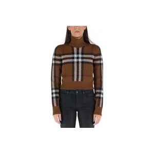 Burberry Geknipte Tartan Jacquard Wol Coltrui , Brown , Dames , Maat: S