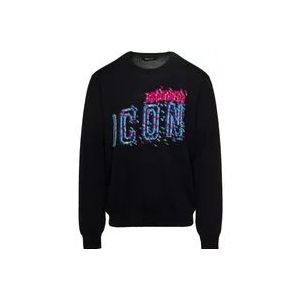 Dsquared2 Zwart Crewneck Sweatshirt met D-Squared2 Icon Print , Black , Heren , Maat: 2XL