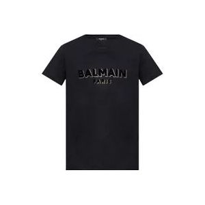Balmain T-shirt met logo , Black , Heren , Maat: S