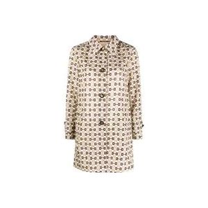 Gucci Nylon Overjas met All-Over Print , Beige , Dames , Maat: XS