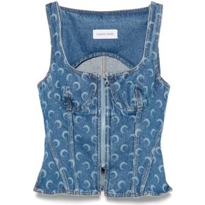 Marine Serre, Dames, Tops, Blauw, Maat: M