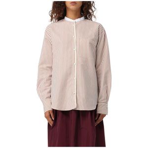 Forte Forte - Geel Gestreept Shirt - Dames - Katoen - Mandarijnkraag