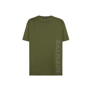 Balmain Reflecterend Logo Katoenen T-Shirt , Green , Heren , Maat: S