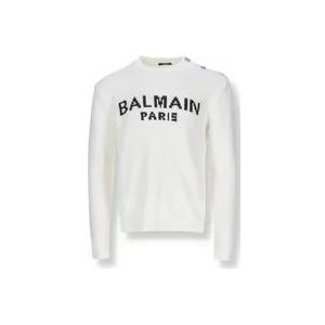 Balmain Katoenen trui met logo , White , Heren , Maat: L