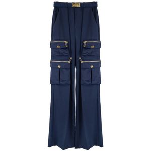 Elisabetta Franchi, Dames, Broeken, Blauw, Maat: XS Poliester,