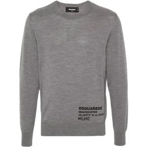 Dsquared2 Grijze Gebreide Crewneck Trui , Gray , Heren , Maat: M