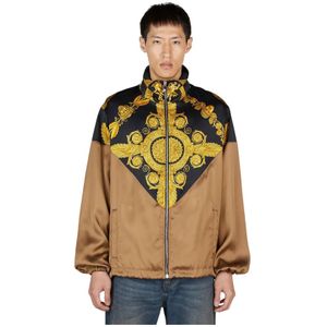 Versace Barok Print Satijnen Jas , Brown , Heren , Maat: M